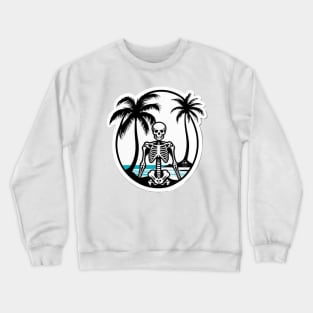 skeleton, beach, surf, palm tree and waves. Crewneck Sweatshirt